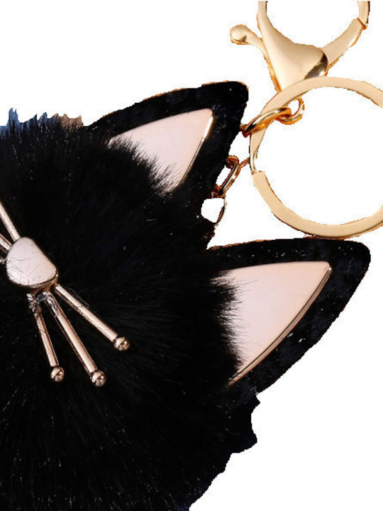 Schlüsselanhänger Handgefertigt Gold Metallisch Schwarz Leder Goldene Muster Schnurrhaare Katzenohren 12cm Tatu Moyo