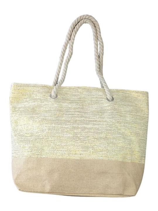 Τσάντα Θαλάσσης Jacquard Μπέζ & 4 Χρώματα 52x38x15cm
