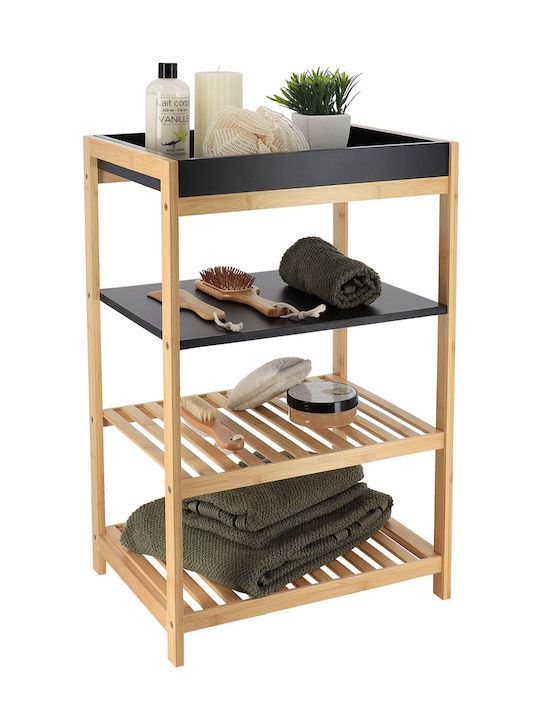 Atmosphera Επιτοίχια Ραφιέρα Μπάνιου Bamboo με 4 Ράφια 43x33x70cm Μαύρη