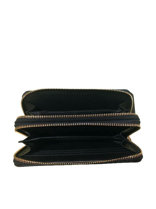 Women's Large Wallet Black Double Gold Zipper PU
