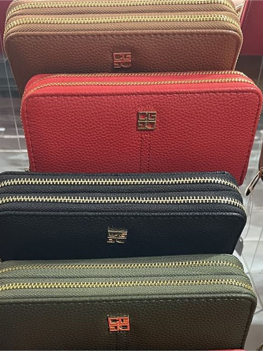 Damenbrieftasche Großes Grünes Doppel Goldene Reißverschluss
