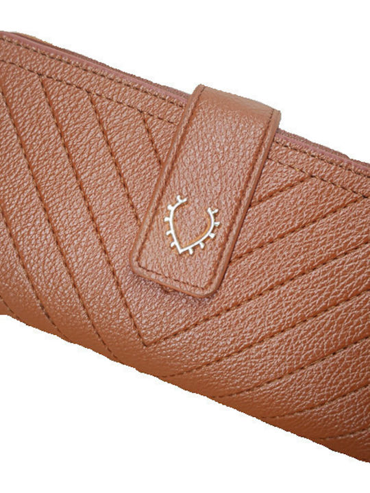 Women's Wallet Brown Artificial Leather with Clasp and Zipper Multiple Inner Pockets 19.5x10x3.5 Tatu Moyo