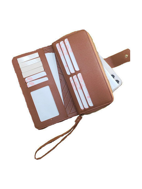 Women's Wallet Brown Artificial Leather with Clasp and Zipper Multiple Inner Pockets 19.5x10x3.5 Tatu Moyo