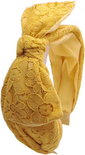 Headband Turban Lace Embroidered Flowers & Bow Ochre
