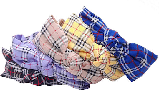 Bentiță Turban Pentru Păr Cu Carouri Fundiță Ocru