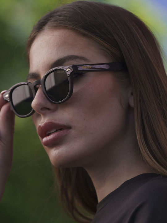 Unisex Sunglasses with Horn-Rimmed Frame Leopard Pattern/Black