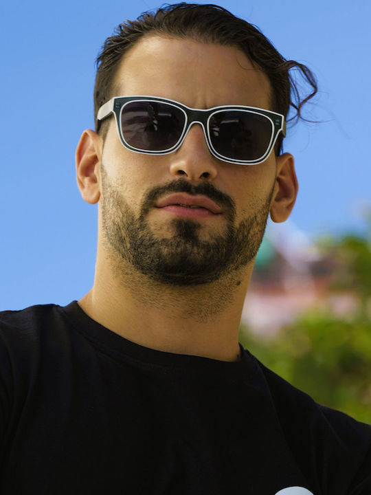 Ghetto Unisex Sunglasses with Blue Horn-Rimmed Frame and Blue Lens
