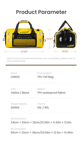 Loboo Waterproof Motorcycle Tail Bag 50lt Black