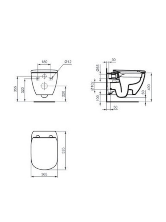 Ideal Standard Tesi Монтирана на стена тоалетна Безръбрен Без капак Бяла Ideal Standard Tesi Монтирана на стена тоалетна Безръбрен Без капак Бяла