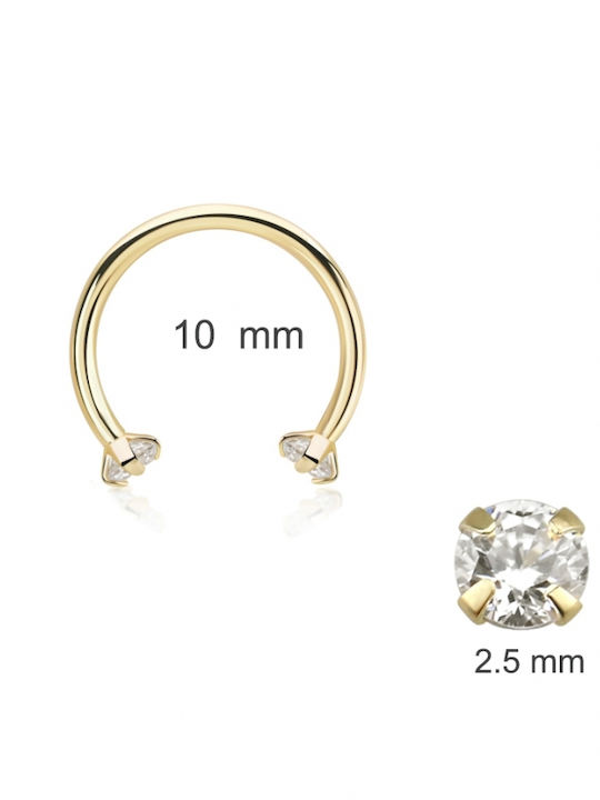 Precious Piercing Circular Barbell Earrings 14K Gold Zircon Gcbz25-10 Transparent Gold