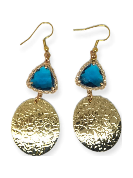 Cercei Ananna Blue Lagoon Placat Cu Aur