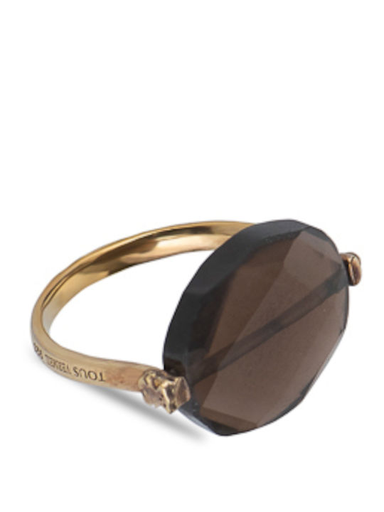 Tous Women's Gold Plated Silver Ring Brown Honey Stone 71-216-557-1