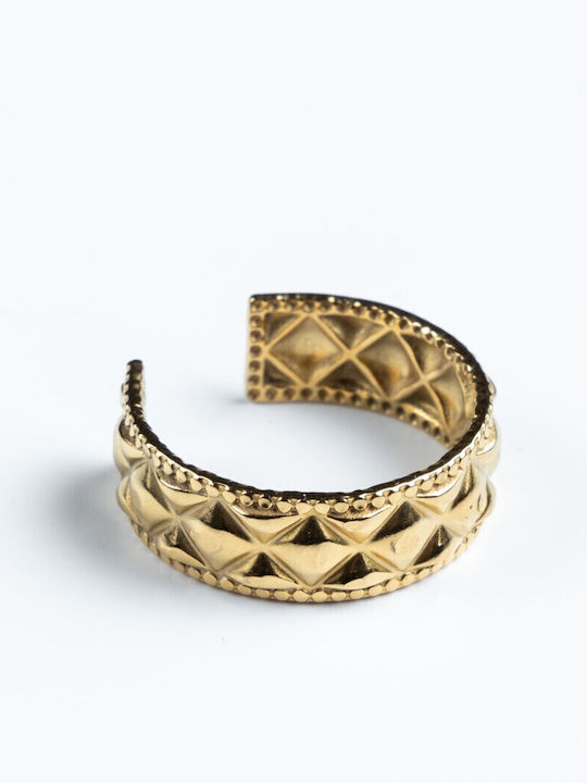 Ατσάλινο Χρυσό Δαχτυλίδι Cuoro Golden + Quilted