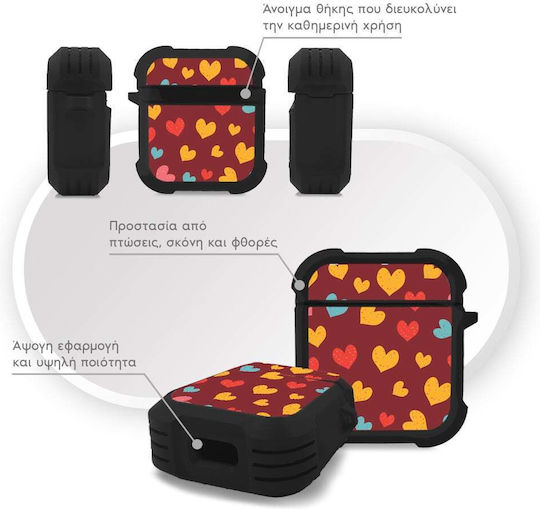 Калъф Силиконов Sonique Heart Series AirPods 1/2 Бордо