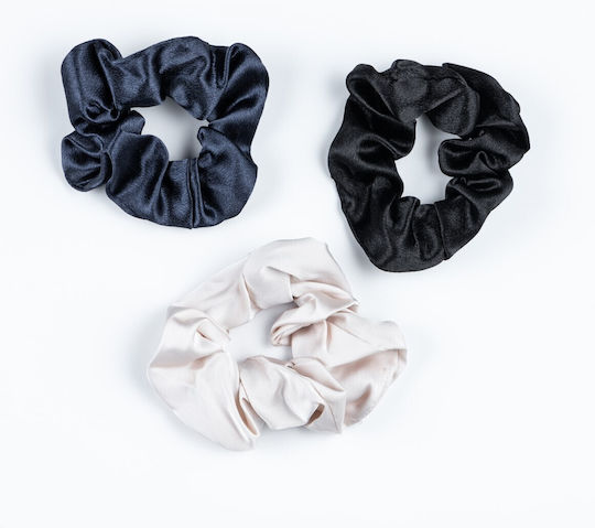 Σετ Cuoro 3 Scrunchies Μαύρο Μπλε Σκούρο Μπεζ