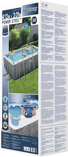 Bestway Schwimmbecken 8.124lt mit Metallic-Rahmen 412x201x122cm Grau