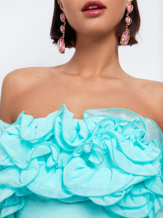 Summer Maxi Dress for Wedding and Christening Strapless Aqua