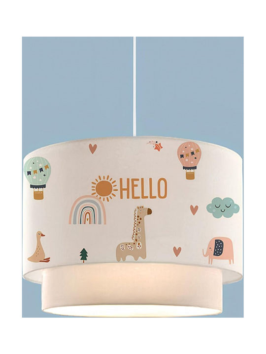 GloboStar Single-Light Kids Ceiling Pendant Light Made of Fabric with E27 Socket White 30x70cm