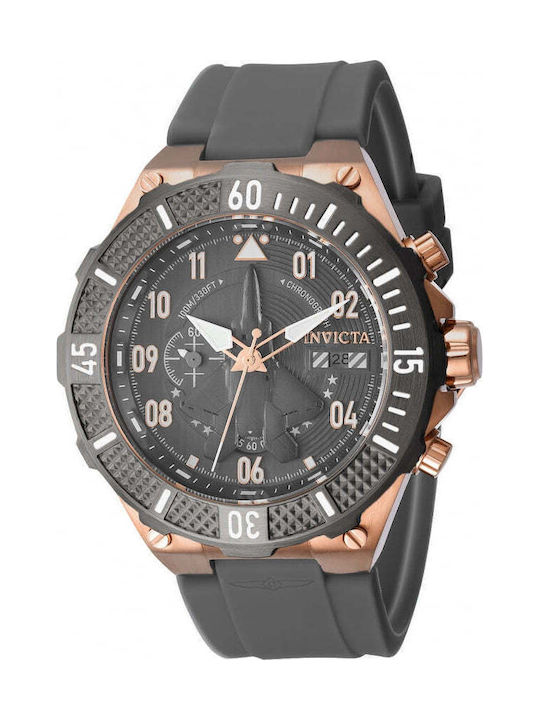 Invicta Aviator Ανδρικό Ρολόι 50mm Μπαταρίας με Γκρι Καουτσούκ
