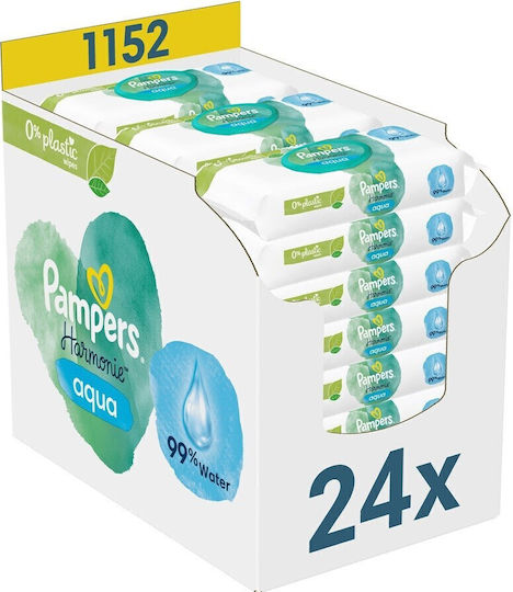 Pampers Harmonie Aqua Hypoallergene Baby-Feuchttücher mit 99% Wasser Duftfrei Alkohol- und Parabene frei 24x48 Stück