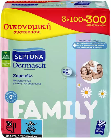 Septona Dermasoft Chamomile Baby Wipes without Alcohol & Parabens 18x100pcs