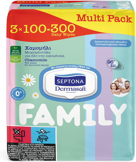 Septona Dermasoft Chamomile Baby Wipes without Alcohol & Parabens 3x100pcs