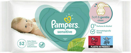 Pampers Sensitive Hipoalergenice Șervețele Umede Bebe Fără Parfum Alcool și Parabeni 52 Bucăți