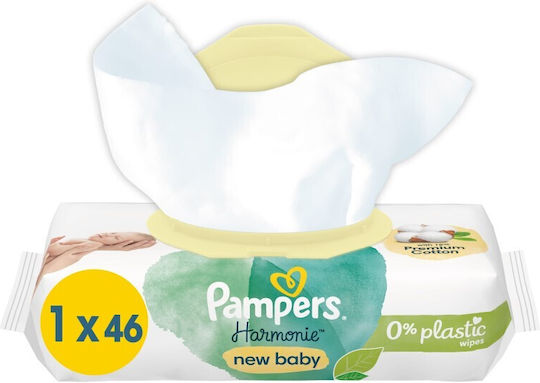 Pampers Harmonie Υποαλλεργικά Μωρομάντηλα χωρίς Άρωμα, Οινόπνευμα & Parabens 46τμχ