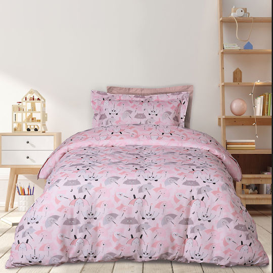 Das Home Umbrella Panta Set Kinderbettbezug Einzel mit Kissenbezug Pink-white-grey 160x240cm