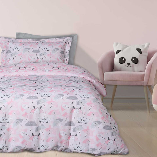 Das Home Umbrella Panta Set Kinderbettbezug Einzel mit Kissenbezug Pink-white-grey 160x240cm