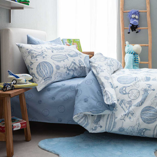 Vesta Home Set Kids Single Duvet Cover With Cotton Pillowcase Blue & Navy 170x240cm