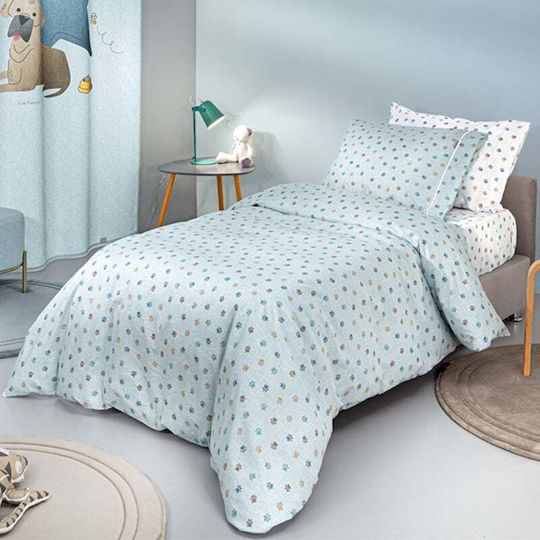Guy Laroche Paw Kids Duvet Cover Single Cotton Ciel 165x225cm