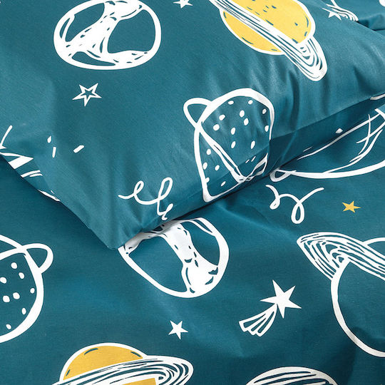 Rythmos Saturn Set Kids Duvet Cover Single with Pillowcase Cotton Petrol 160x250cm