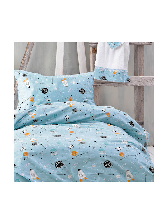 Rythmos Astroworld Set Kids Duvet Cover Single with Pillowcase Cotton Blue 160x250cm