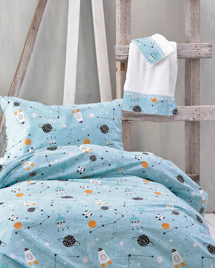 Rythmos Astroworld Set Kids Duvet Cover Single with Pillowcase Cotton Blue 160x250cm