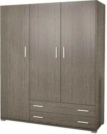 Τρίφυλλη Ντουλάπα με 2 Συρτάρια Γκρι 110x50x180cm