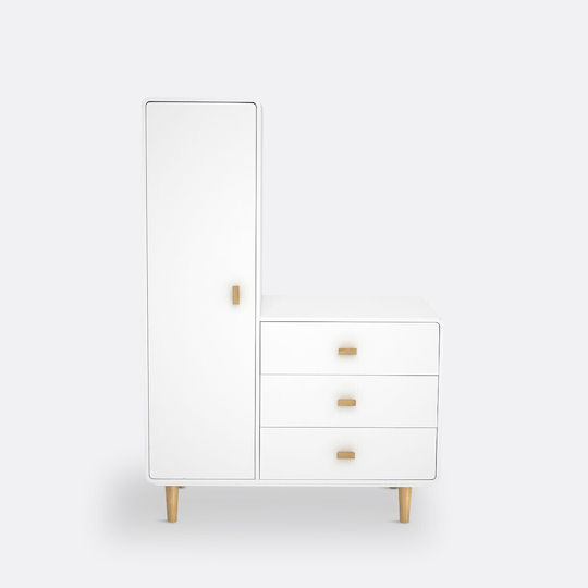 One Door Wardrobe with 3 Drawers White 100x45x153cm