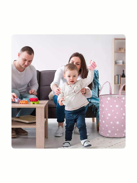 Ricokids Παιδικό Καλάθι Απλύτων από Ύφασμα Αστέρια Ροζ 60x35cm