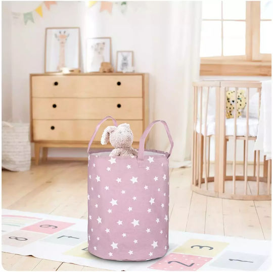 Ricokids Kinder Wäschekorb aus Stoff Sterne Rosa 60x35cm 1Stück