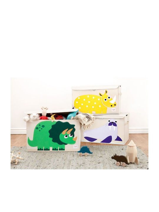 3 Sprouts Children's Folding Storage Box made of Fabric Dino Green 61x37x38cm 1pcs