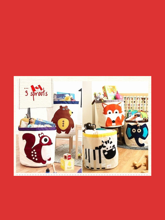 3 Sprouts Children's Storage Basket made of Fabric Racoon Gray 43x43x45cm 1pcs
