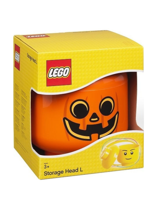 Room Copenhagen Παιδικό Κουτί Αποθήκευσης από Πλαστικό Lego Head Pumpkin Πορτοκαλί 24x24x27cm