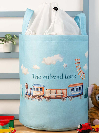 Dimcol Kinder Aufbewahrungskorb aus Stoff Railroad 93 Hellblau 45x30x50cm 1Stück