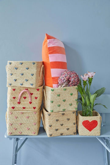 Rice Kinder Aufbewahrungskorb aus Stoff Hanging Small Square Raffia Basket Beige 1Stück