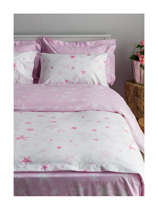 Charalambidis Textiles Γαλαξίας Παιδική Μαξιλαροθήκη 52x72εκ. Λευκή/Ροζ