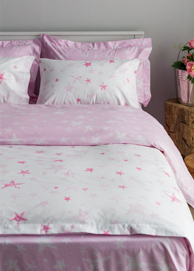 Charalambidis Textiles Γαλαξίας Παιδική Μαξιλαροθήκη 52x72εκ. Λευκή/Ροζ