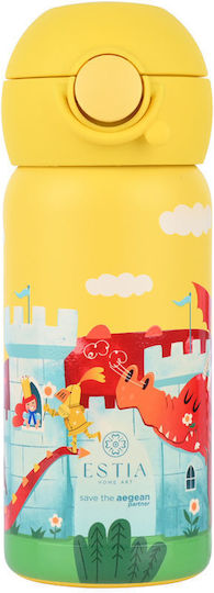 Estia Wonder Bottle Save the Aegean Kids Water Bottle Thermos Dragon Stainless Steel with Straw Non Spill Fortress Dragon 350ml