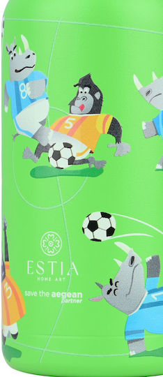 Estia Wonder Bottle Save the Aegean Kids Water Bottle Thermos Football Stainless Steel with Straw Non Spill Jungle Kick 350ml
