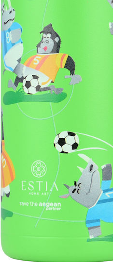 Estia Wonder Bottle Save the Aegean Kinderflasche Thermos Fußball Rostfreier Stahl mit Strohhalm Auslaufsicher Jungle Kick 500ml
