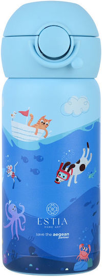 Estia Wonder Bottle Save the Aegean Kids Water Bottle Thermos Stainless Steel with Straw Non Spill Ocean Play 350ml